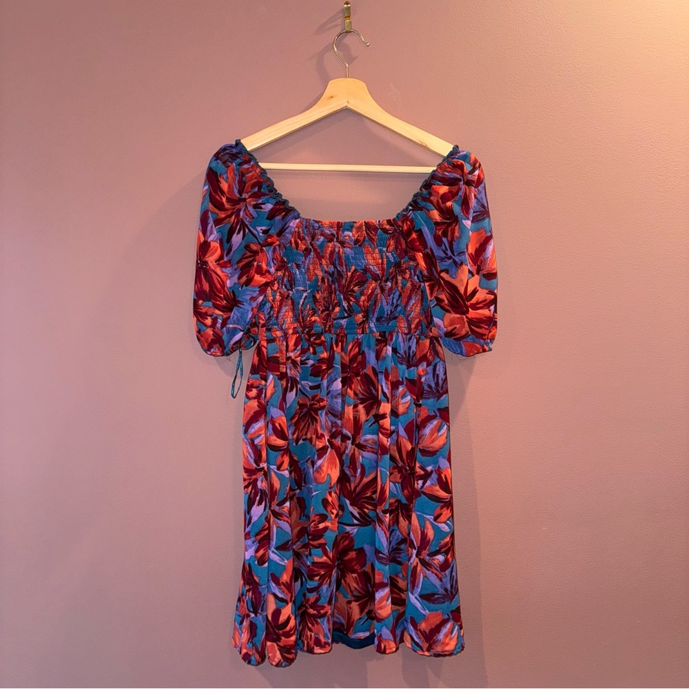 Jessica Simpson Red and Blue Floral Mini Dress Size Small